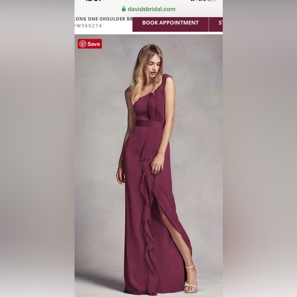White by Vera Wang Burgundy Ruffle Maxi Dress purchase from David’s Bridal